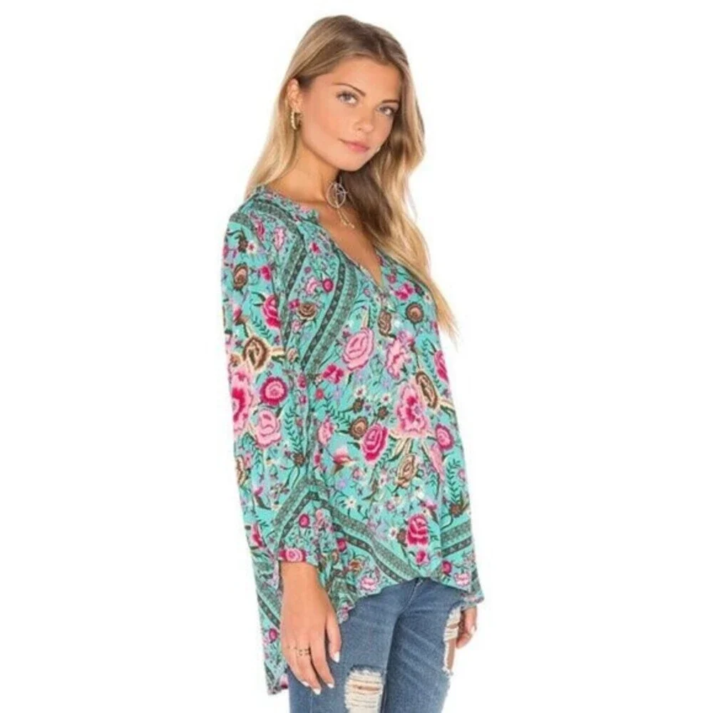 Spell & the Gypsy Collective Designs Babushka Turquoise Blouse Shorts XS